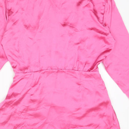Zara Womens Pink Polyester A-Line Size M Collared Zip