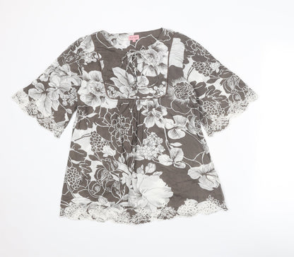 Phase Eight Womens Grey Floral Cotton Basic Blouse Size 10 Boat Neck