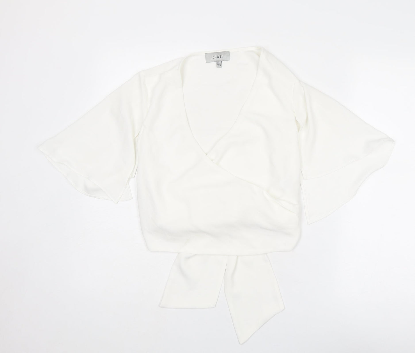 Coast Womens White Polyester Basic Blouse Size 8 V-Neck - Tie Back