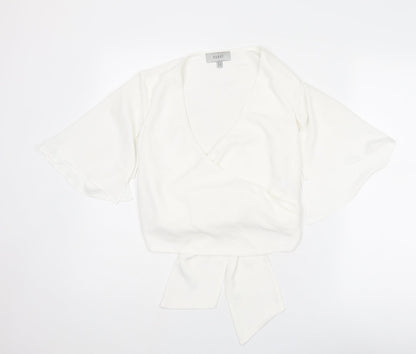 Coast Womens White Polyester Basic Blouse Size 8 V-Neck - Tie Back