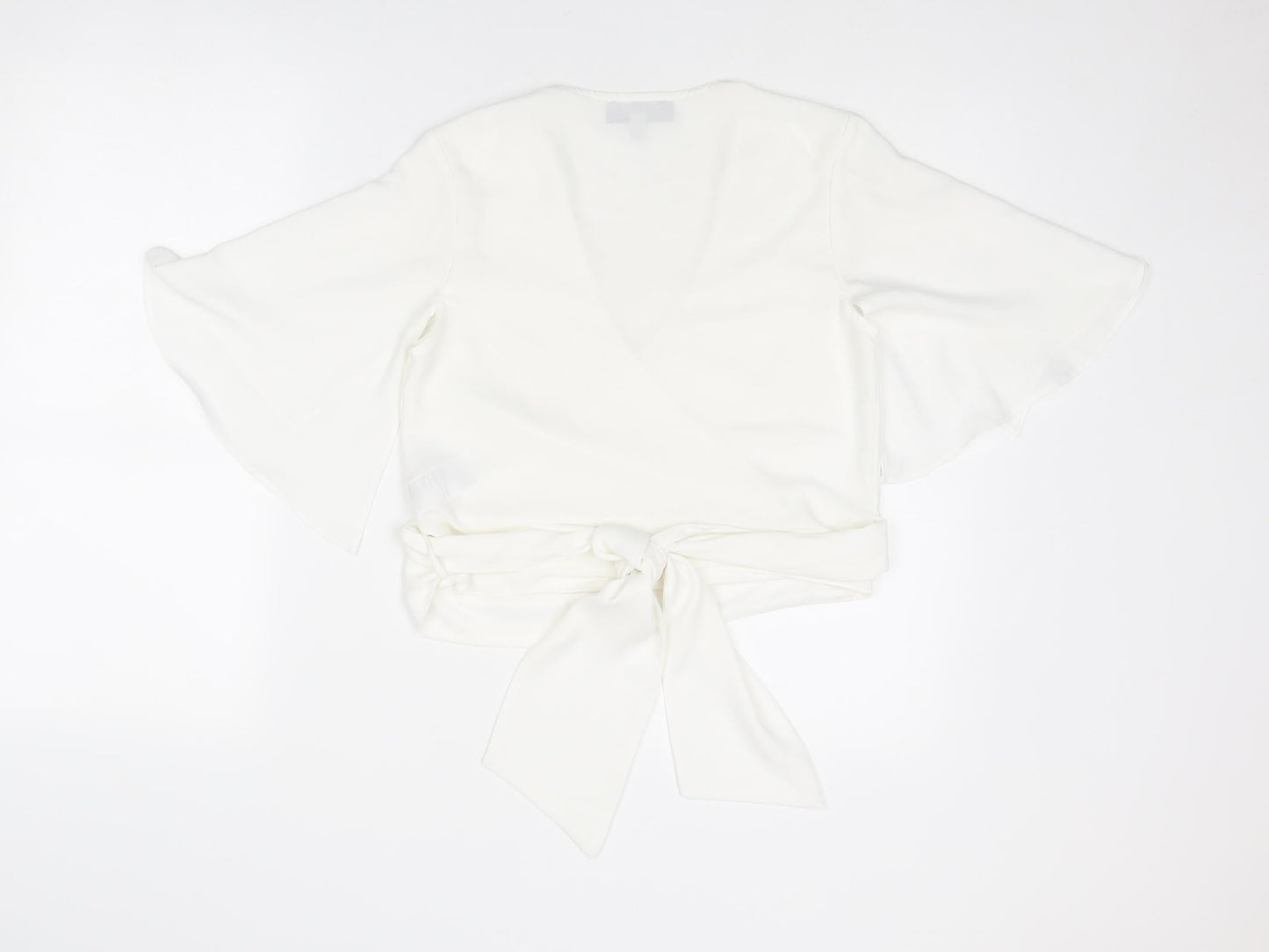 Coast Womens White Polyester Basic Blouse Size 8 V-Neck - Tie Back