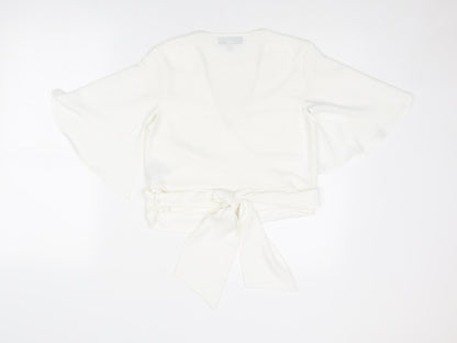 Coast Womens White Polyester Basic Blouse Size 8 V-Neck - Tie Back