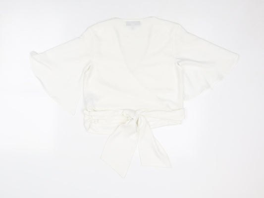 Coast Womens White Polyester Basic Blouse Size 8 V-Neck - Tie Back