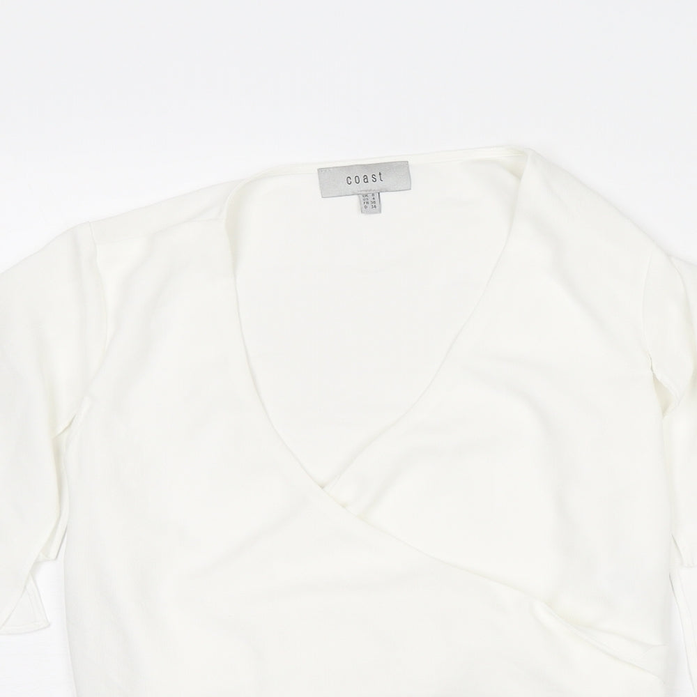 Coast Womens White Polyester Basic Blouse Size 8 V-Neck - Tie Back