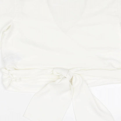 Coast Womens White Polyester Basic Blouse Size 8 V-Neck - Tie Back
