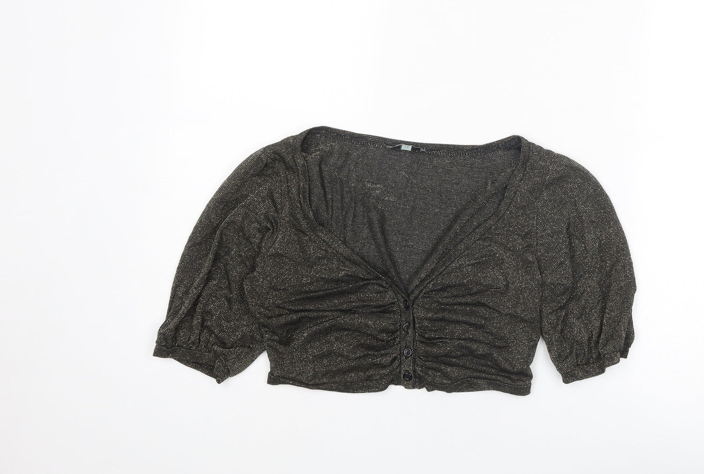 Womens UK Size 12 Therapy Gold Cropped Button-Up