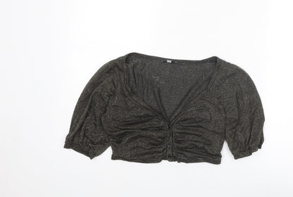 Womens UK Size 12 Therapy Gold Cropped Button-Up
