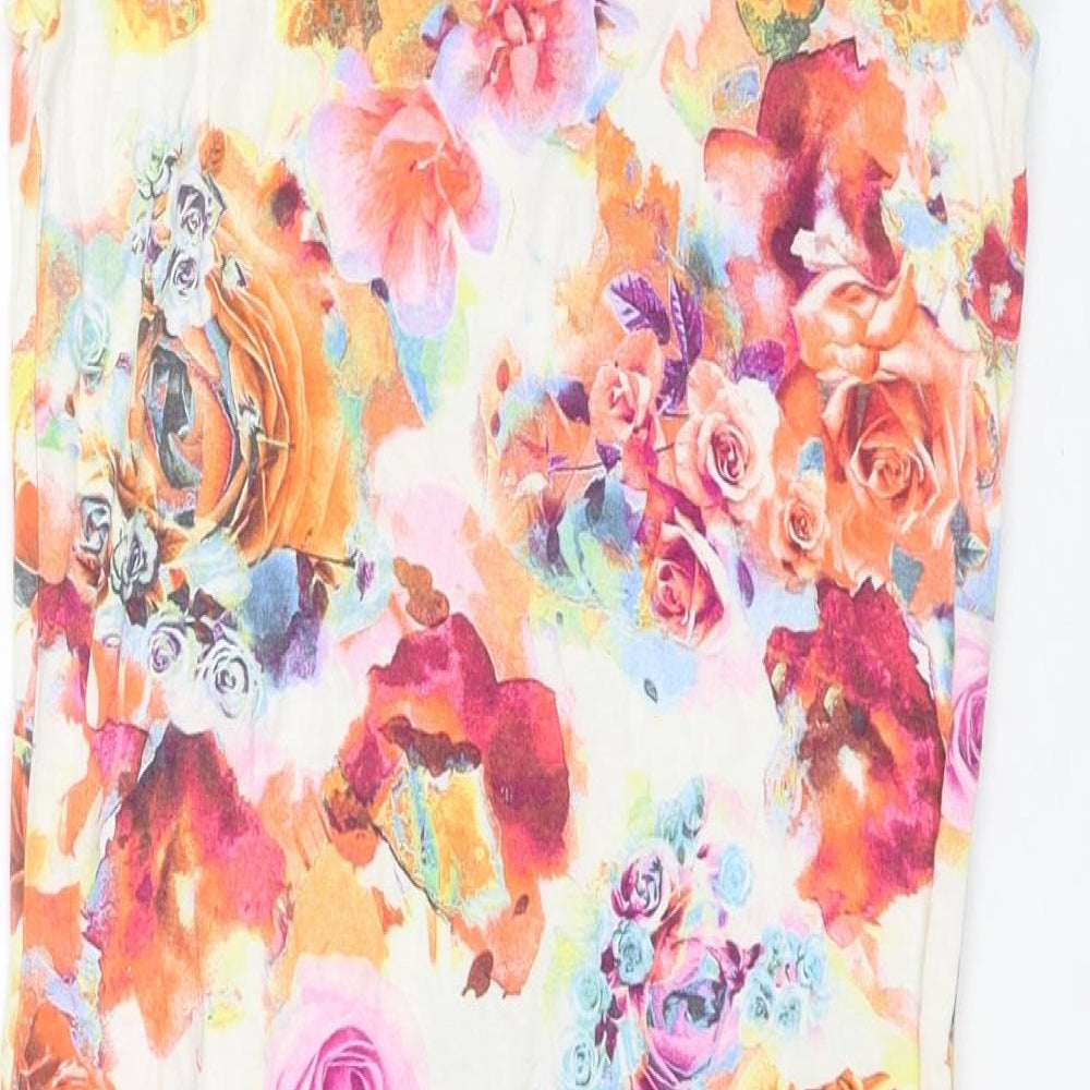 Miss Selfridge Womens Multicoloured Floral Viscose Bodycon Size 10 Scoop Neck Pullover