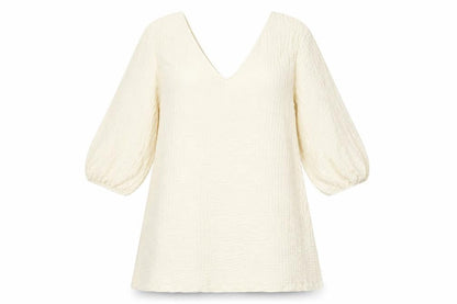 H&M Womens Ivory Polyester A-Line Size S V-Neck Pullover