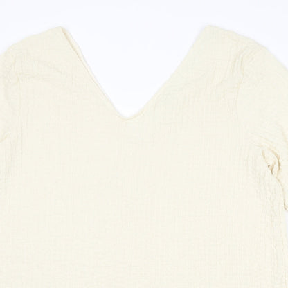 H&M Womens Ivory Polyester A-Line Size S V-Neck Pullover
