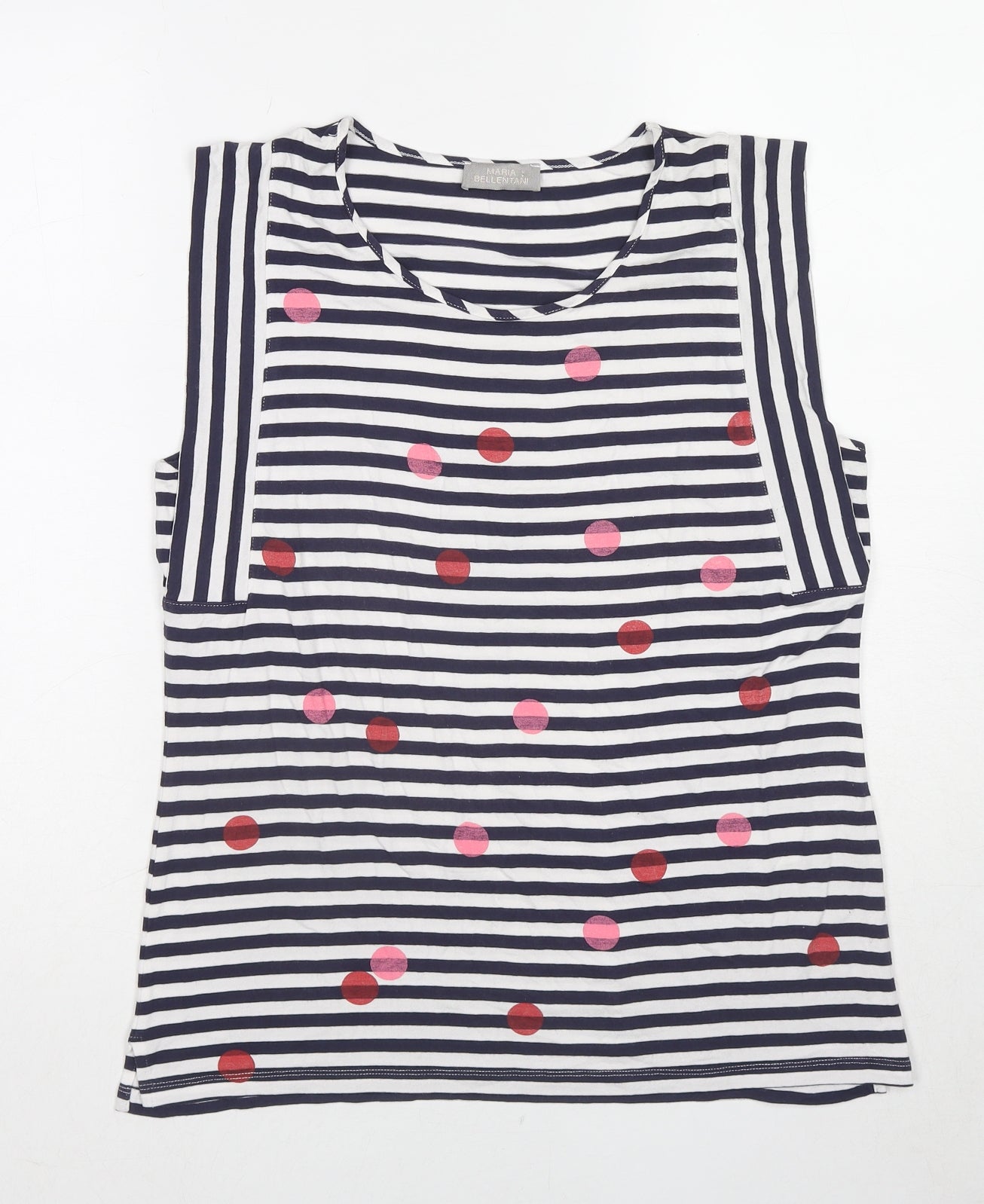 Maria Bellentani Womens Blue Geometric Viscose Basic Tank Size 14 Round Neck