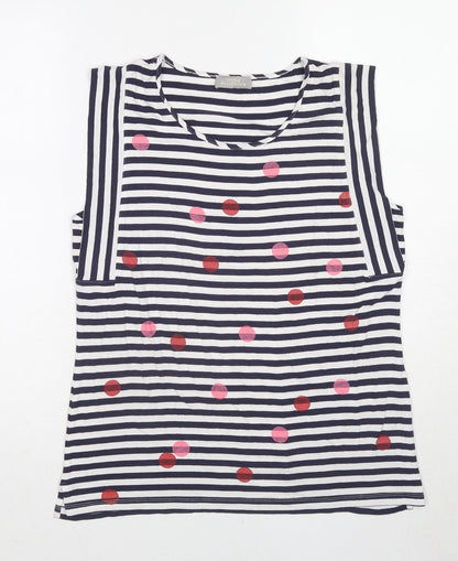 Maria Bellentani Womens Blue Geometric Viscose Basic Tank Size 14 Round Neck