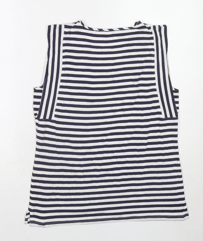 Maria Bellentani Womens Blue Geometric Viscose Basic Tank Size 14 Round Neck