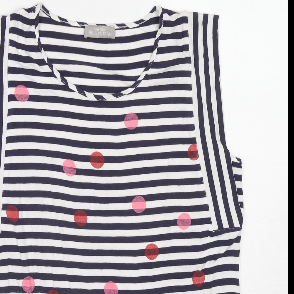 Maria Bellentani Womens Blue Geometric Viscose Basic Tank Size 14 Round Neck