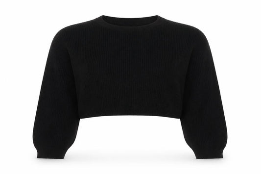 Front view of Missguided women’s black round neck polyester jumper, size S, -, size S-m cropped