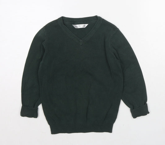 John Lewis Boys Green V-Neck Cotton Pullover Jumper Size 5-6 Years Pullover