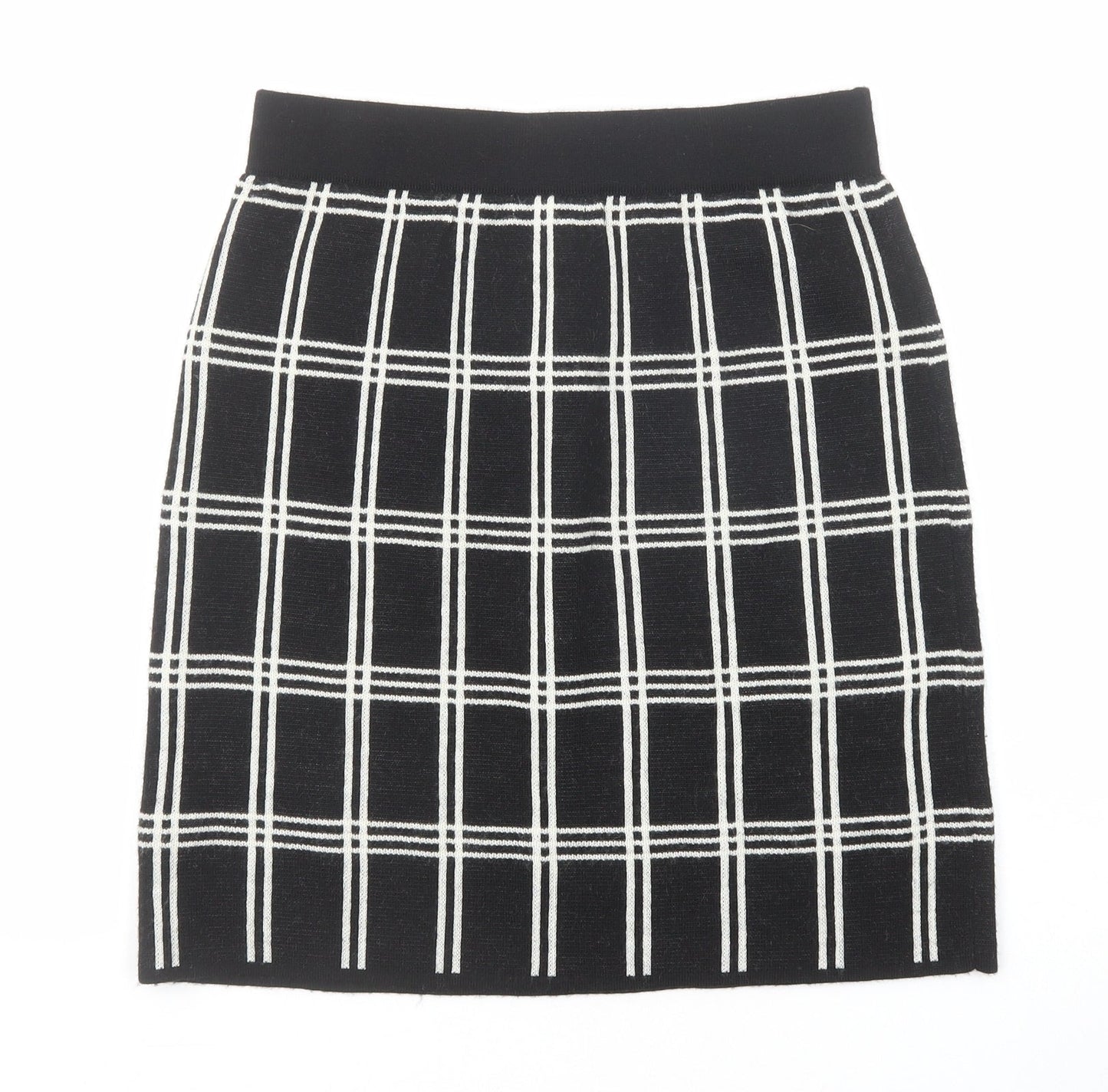 Kenar Womens Black Check Acrylic A-Line Skirt Size S