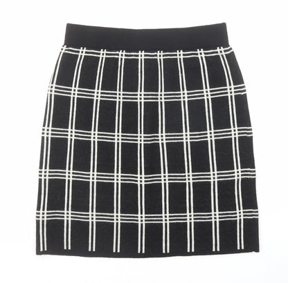 Kenar Womens Black Check Acrylic A-Line Skirt Size S