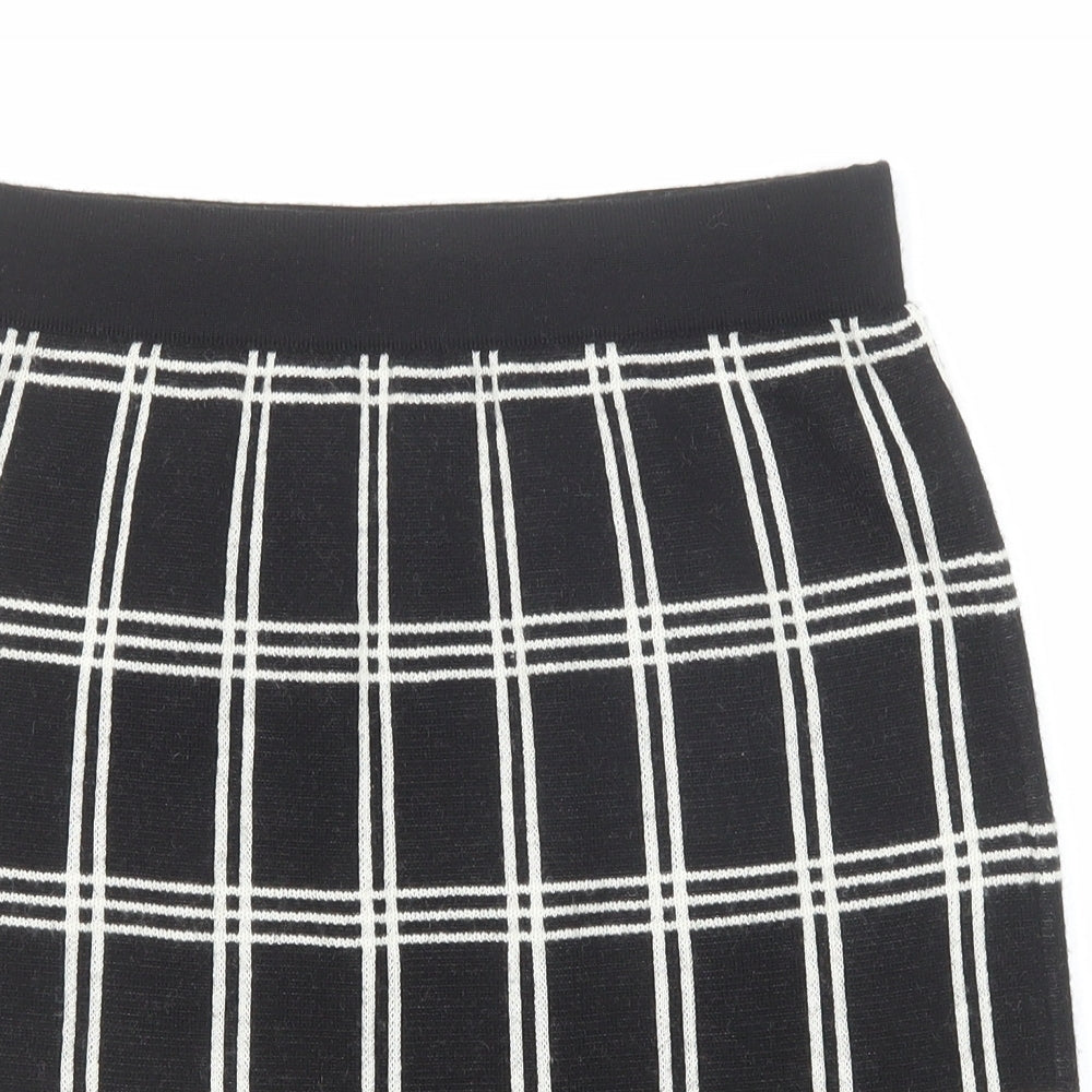 Kenar Womens Black Check Acrylic A-Line Skirt Size S