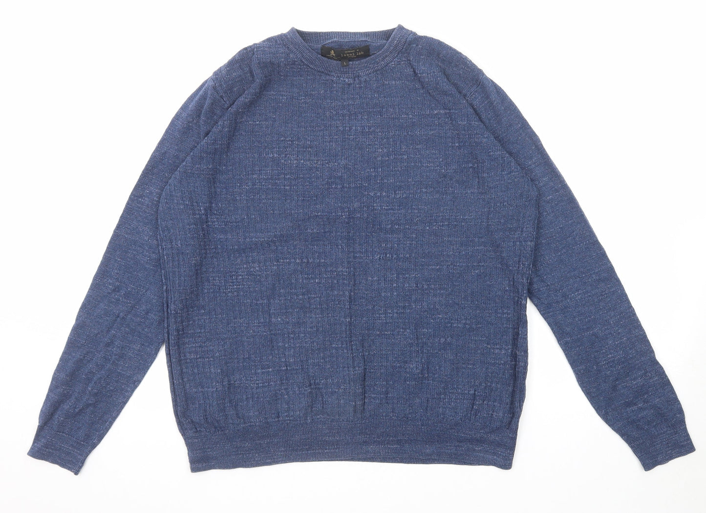 Label Lab Mens Blue Round Neck Cotton Pullover Jumper Size L Long Sleeve