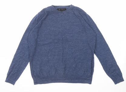 Label Lab Mens Blue Round Neck Cotton Pullover Jumper Size L Long Sleeve