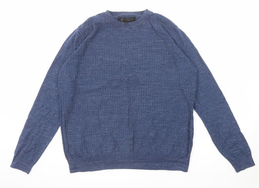Label Lab Mens Blue Round Neck Cotton Pullover Jumper Size L Long Sleeve