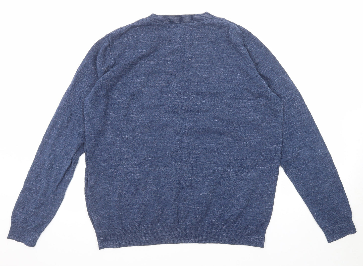 Label Lab Mens Blue Round Neck Cotton Pullover Jumper Size L Long Sleeve