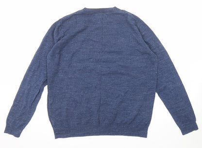 Label Lab Mens Blue Round Neck Cotton Pullover Jumper Size L Long Sleeve