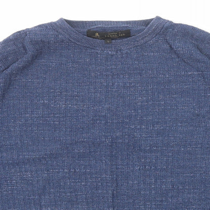 Label Lab Mens Blue Round Neck Cotton Pullover Jumper Size L Long Sleeve
