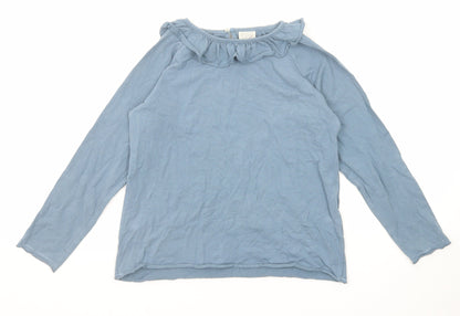 Additional front view of Zara girls’ blue polyester basic t-shirt, size 8, years round neck button