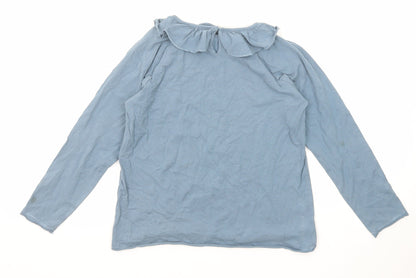 Back view of Zara girls’ blue polyester basic t-shirt, size 8, years round neck button
