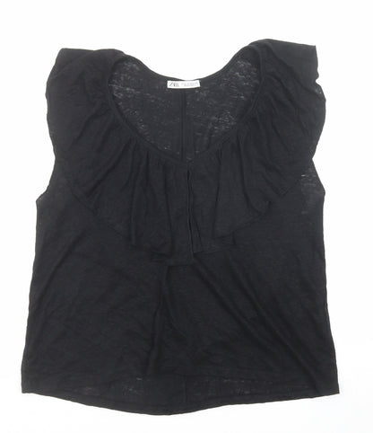Womens UK Size M Zara Black Basic Blouse