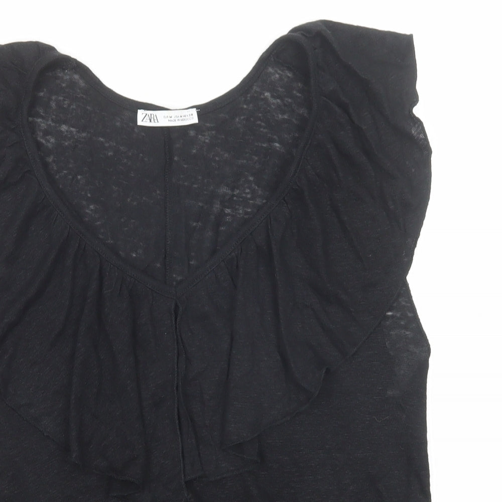 Womens UK Size M Zara Black Basic Blouse