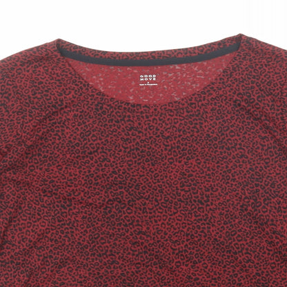Goodmove Womens Red Animal Print Polyester Basic T-Shirt Size 8 Boat Neck Pullover - Leopard Print