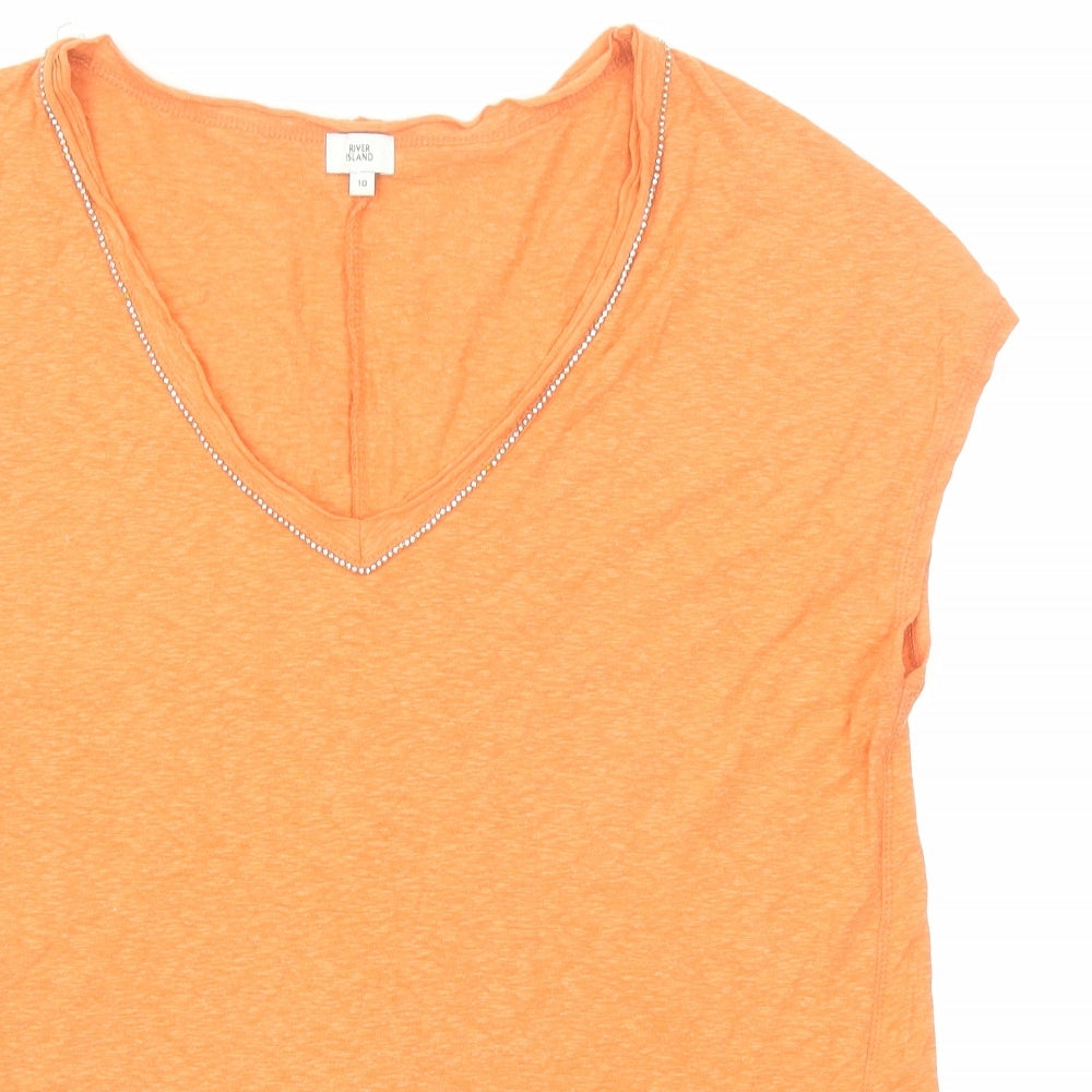 Womens UK Size 10 River Island Orange Basic T-Shirt