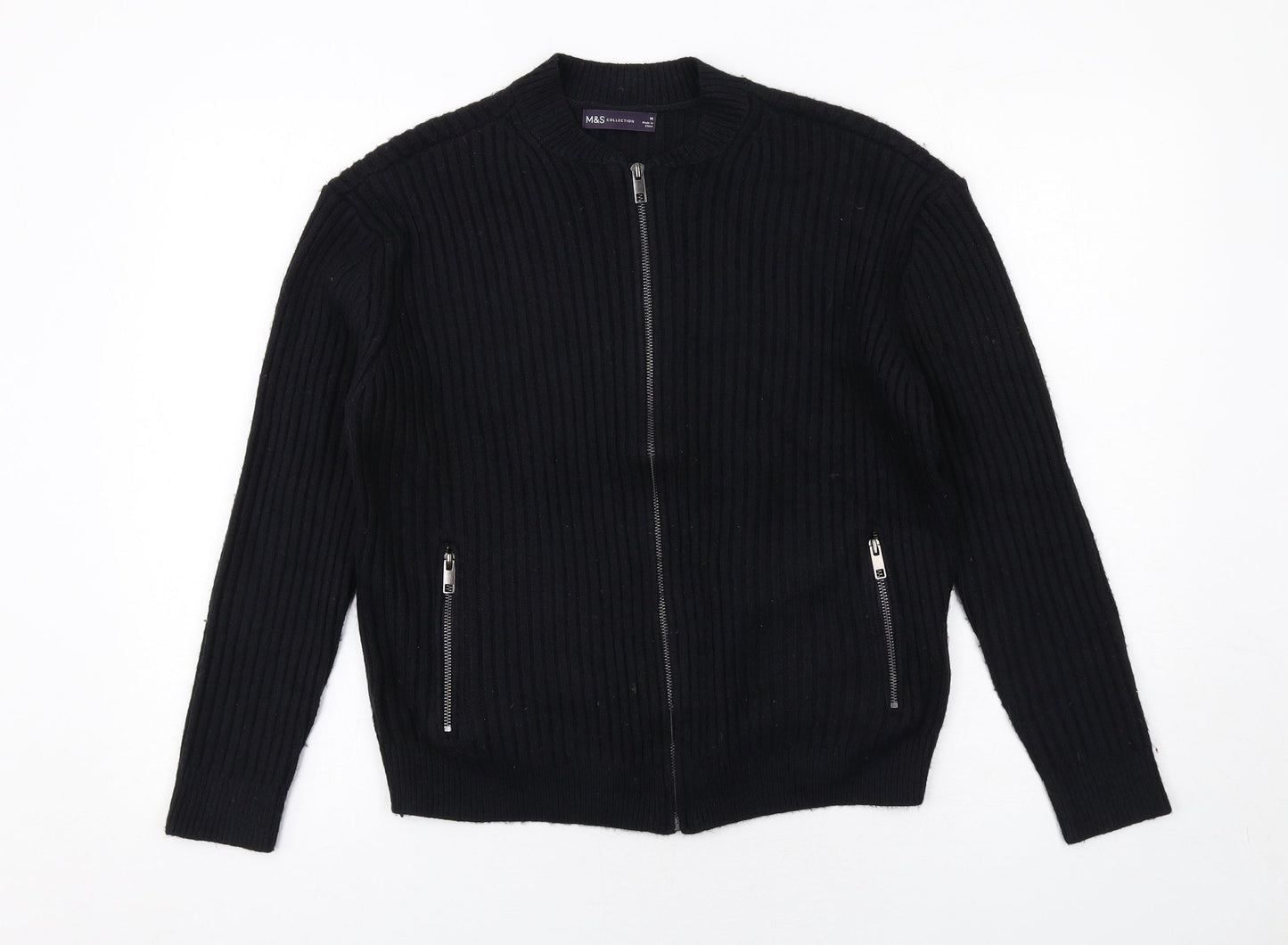 Womens UK Size M Marks and Spencer Black Full Zip Jumper