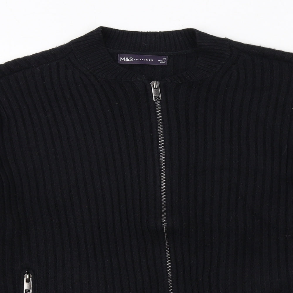 Womens UK Size M Marks and Spencer Black Full Zip Jumper