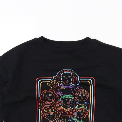 Close-up detail of Stranger Things boys’ black cotton pullover sweatshirt, size 8-9, years pullover - stranger things