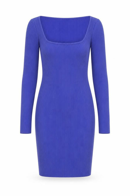 H&M Womens Blue Cotton Jumper Dress Size S Square Neck Pullover