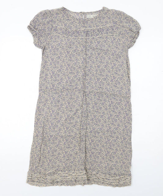 nice things Womens Blue Geometric Polyester A-Line Size S Round Neck Button