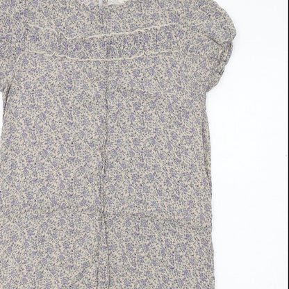 nice things Womens Blue Geometric Polyester A-Line Size S Round Neck Button