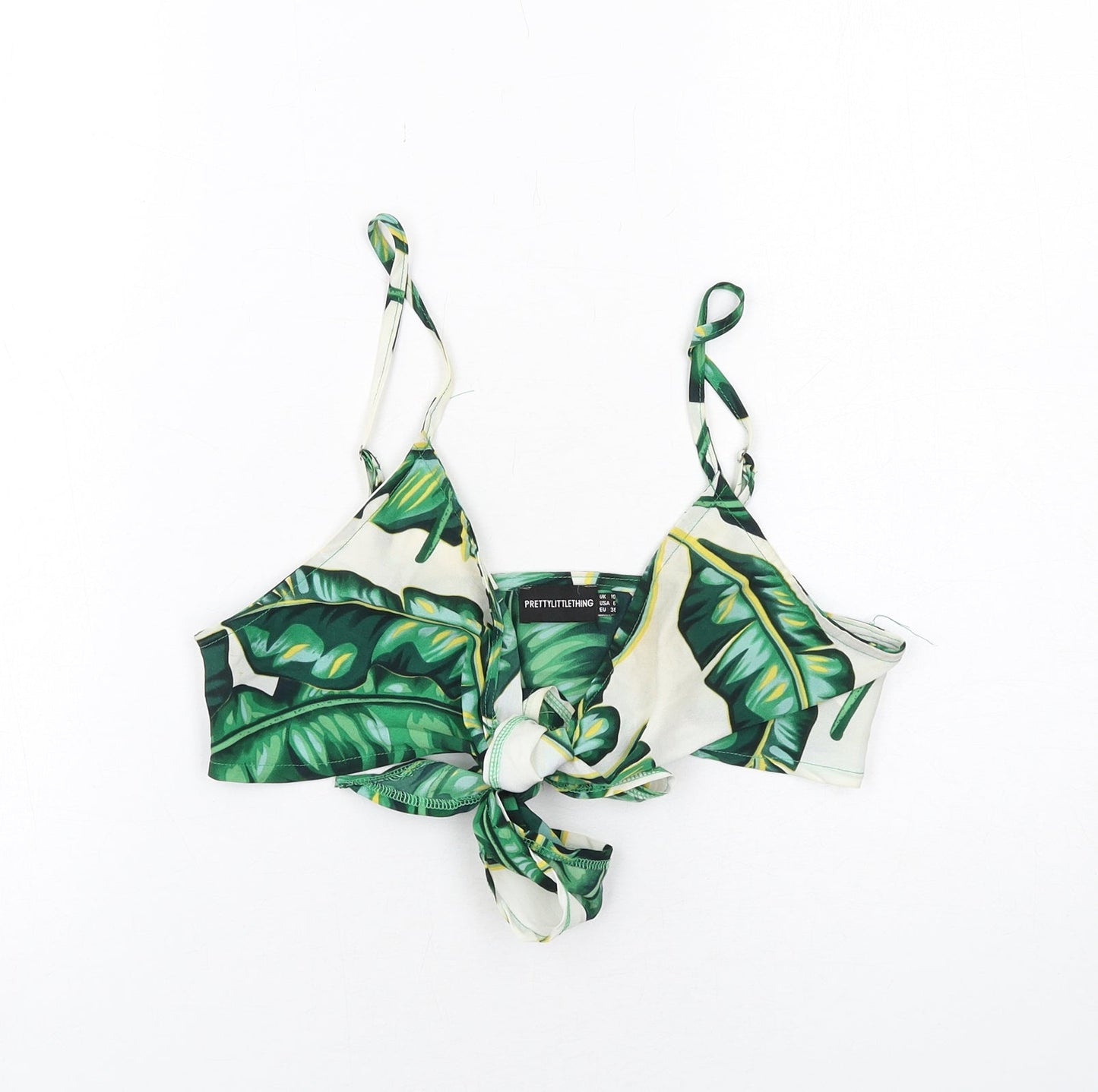 prettylitt Womens Green Geometric Polyester Cropped Tank Size 10 V-Neck - Bralette