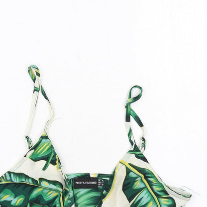 prettylitt Womens Green Geometric Polyester Cropped Tank Size 10 V-Neck - Bralette