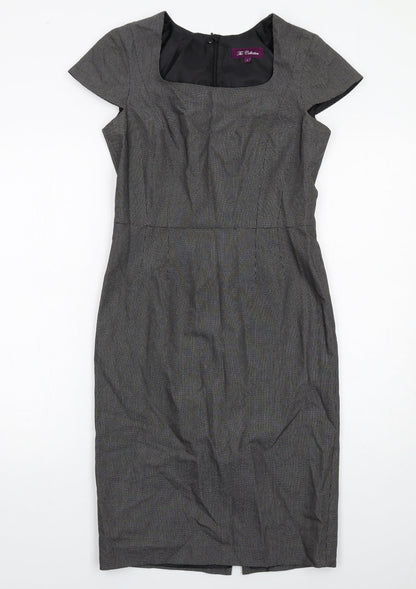 The Collection Womens Black Geometric Polyester Shift Size 6 Square Neck Zip