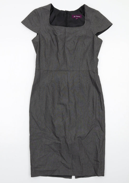The Collection Womens Black Geometric Polyester Shift Size 6 Square Neck Zip