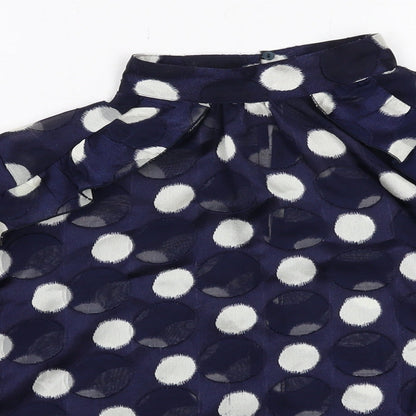 Zara Womens Blue Polka Dot Polyester Basic Blouse Size S Mock Neck