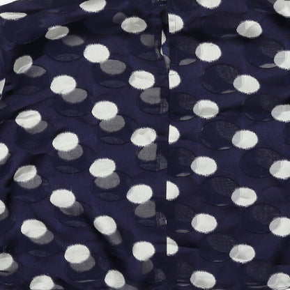 Zara Womens Blue Polka Dot Polyester Basic Blouse Size S Mock Neck