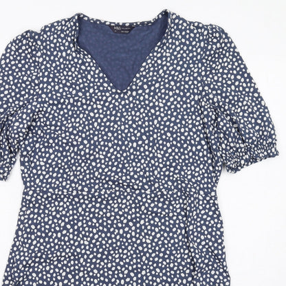 Marks and Spencer Womens Blue Geometric Viscose A-Line Size 14 V-Neck Pullover