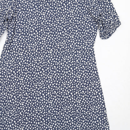 Marks and Spencer Womens Blue Geometric Viscose A-Line Size 14 V-Neck Pullover