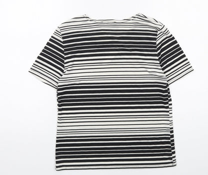 Kathy Ireland Womens Black Striped Polyester Basic T-Shirt Size 10 Boat Neck